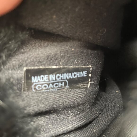 Coach Theona Gold Rabbit Fur Trim Winter Boots Womens 7B Logo Print Poof Zipper - Picture 9 of 10